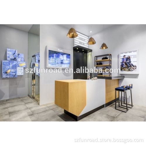 High quality wood shop display cabinet for cash counter reception desk